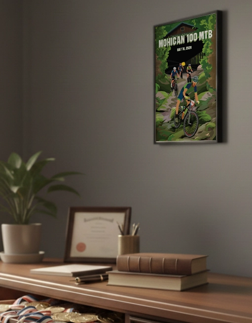 Custom race finisher award hung on wall — the best alternative to a race medal